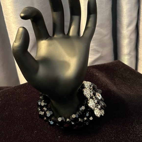 Rhinestone Bracelet in Black in Silver on Stretchy Band - Picture 8 of 14